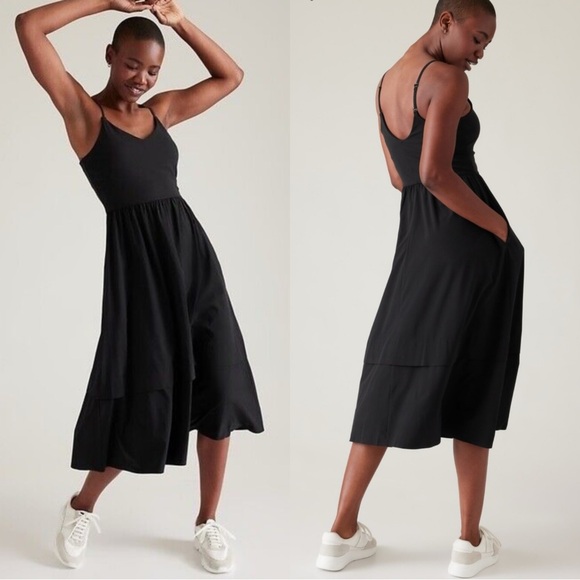 Athleta Dresses & Skirts - Athleta Elation Black Mixed Media Parachute Tank Midi Dress XL